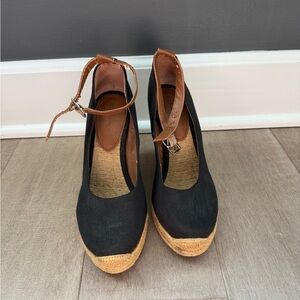 BCBGeneration Navy and Brown Espadrille Wedges